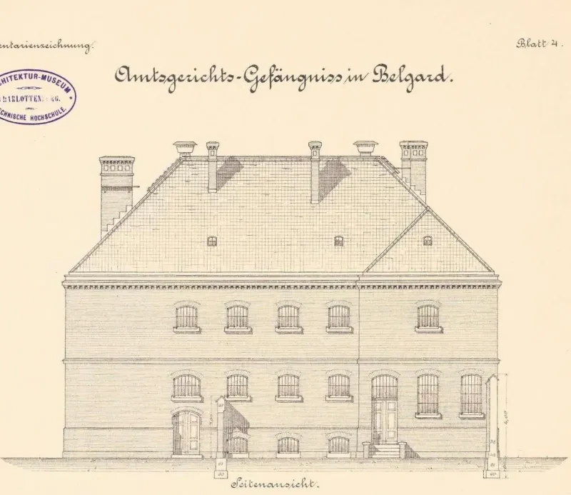 Technische Zeichnung des Amtsgerichtsgefängnis in Belgard von 1892 (Ausschnitt).