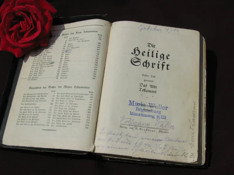 Persönliche Elberfelder-Bibel von Wolfgang Waller aus dem Brockhaus-Verlag 1920.