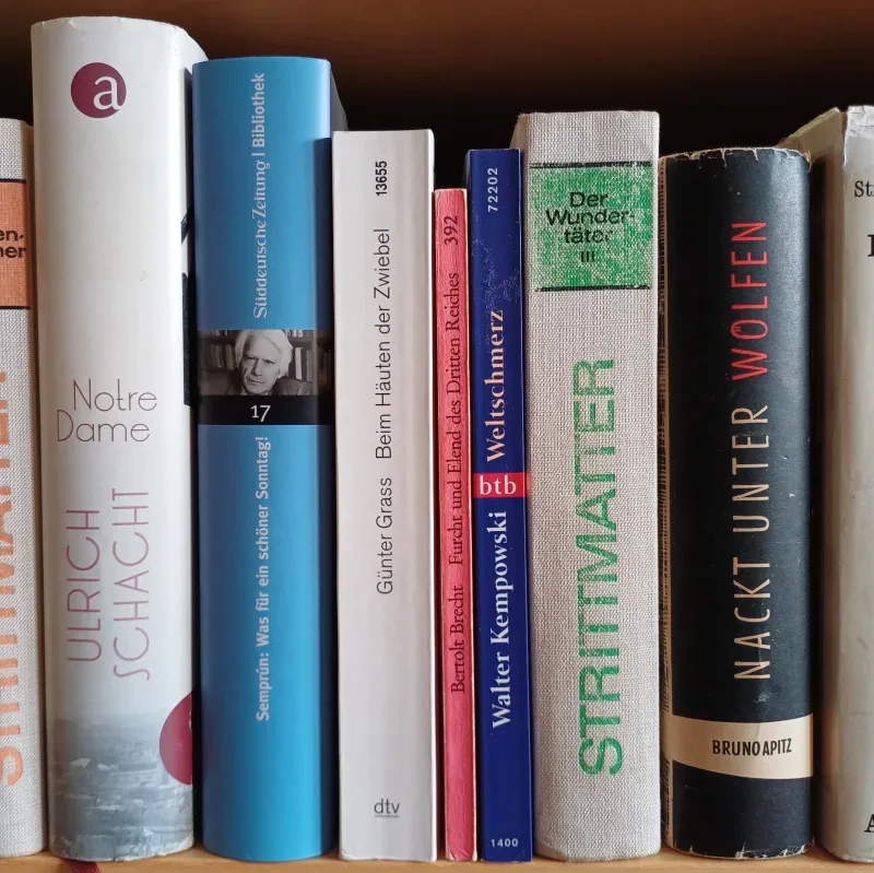 Ein Regal mit mehreren Büchern.