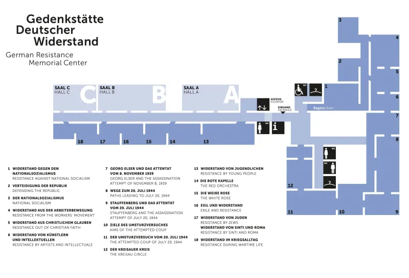 Ein Plan zeigt die verschiedenen Ausstellungsbereiche.