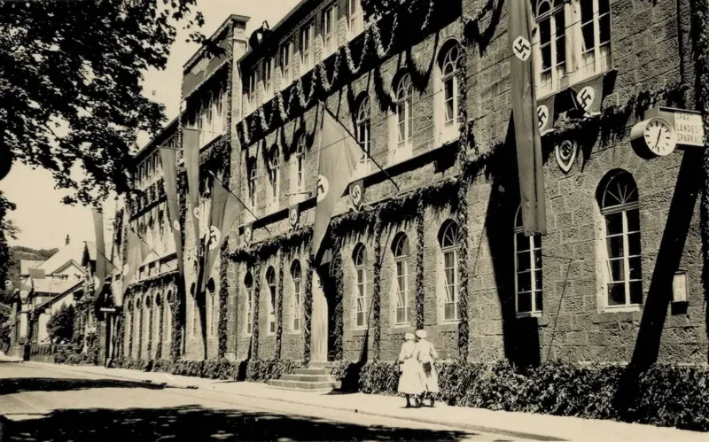Das ehemalige Stadthaus in Idar-Oberstein mit der Außendienstelle der Geheimen Staatspolizei am 22. Juni 1938.