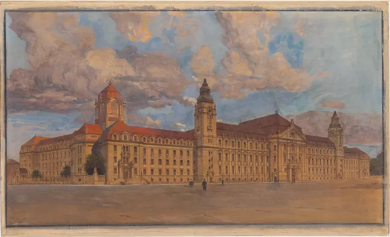 Kriminalgericht und Untersuchungsgefängnis, Berlin-Moabit, Zeichnung von Willi Obronski, 1902.