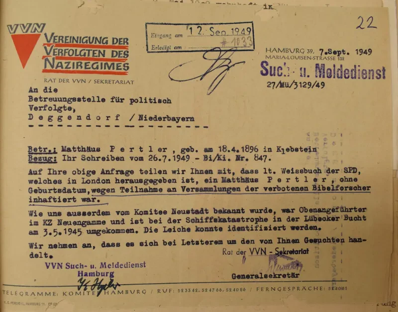 Pertler_Mathäus_Schreiben_VVN_1949