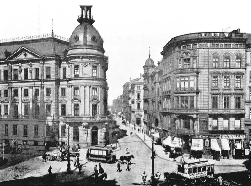 Hamburg, links das Stadthaus an der Abzweigung Neuer Wall/Stadthausbrücke. Foto aus dem Jahr 1892.