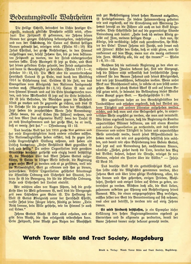 Ein gedrucktes Flugblatt.